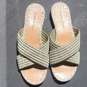 Jenni Kayne Raffia Women's Tan green sandal slippers  6.5